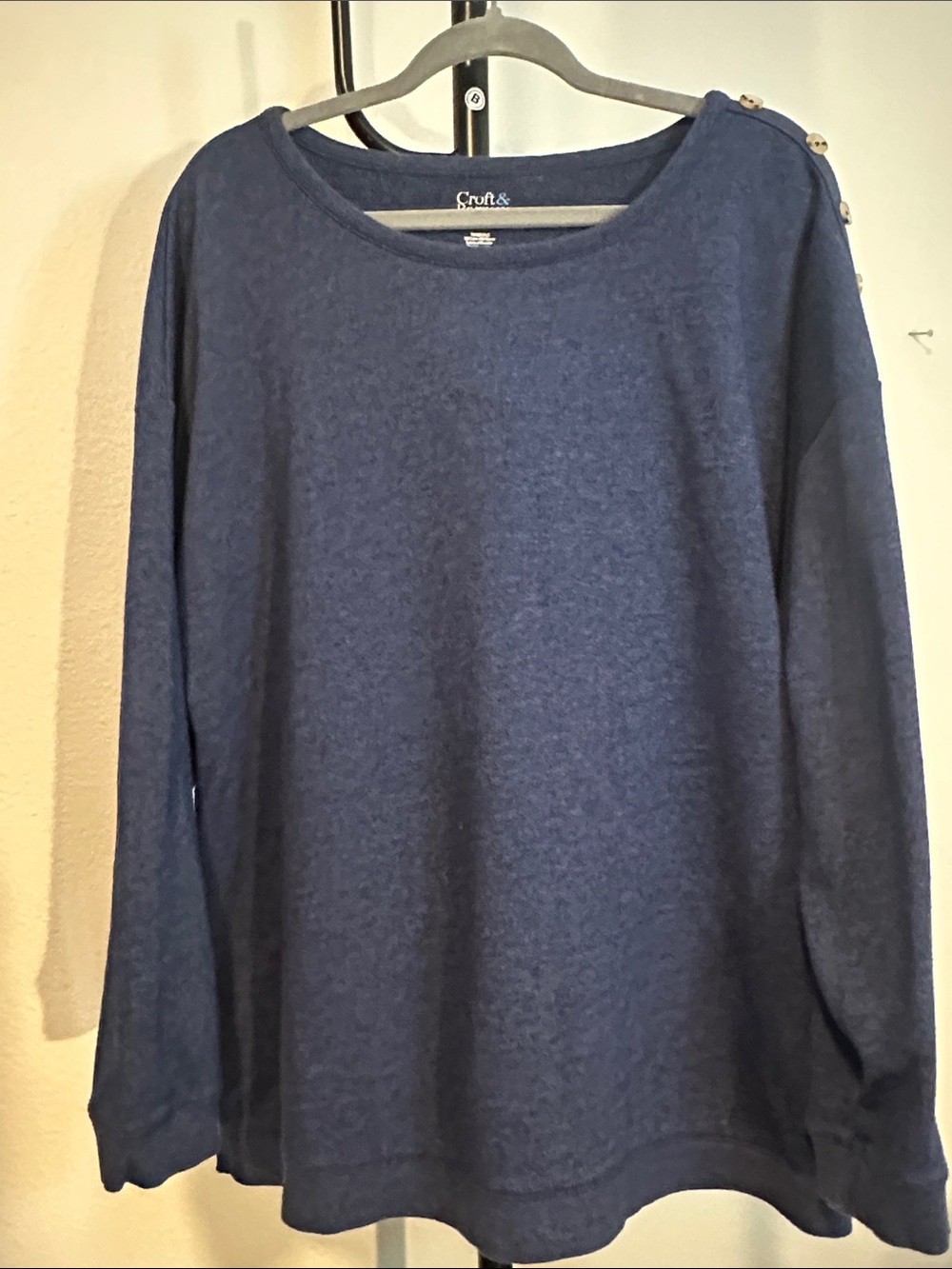 croft & barrow Navy Long-Sleeve Pullover with Shoulder Buttons